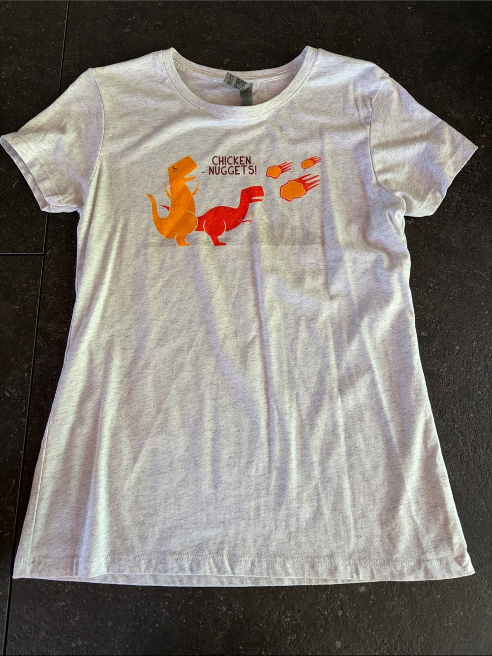 Tee Public White Tee with Orange & Red Dinosaur Graphic - Chicken Nuggets